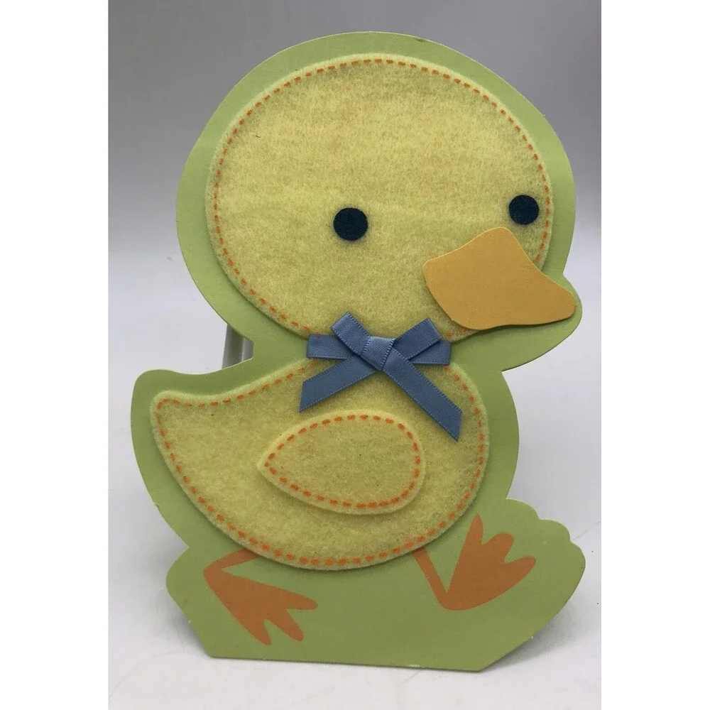 Happy Easter Grandson-Easter Greeting Card Hallmark Felt Die Cut  Duck 5 X 7”